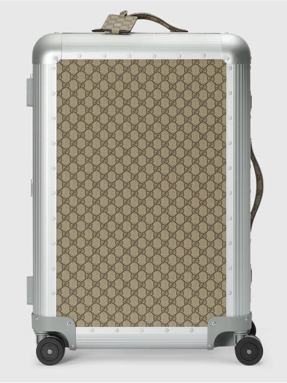 Gucci Beige GG Monogram Aluminum-Trim Rolling Carry-On
